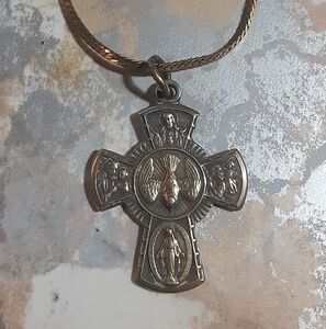 Bronze 4 Way Catholic Medal ~ I Am Catholic Call A Priest 12kgf Chain